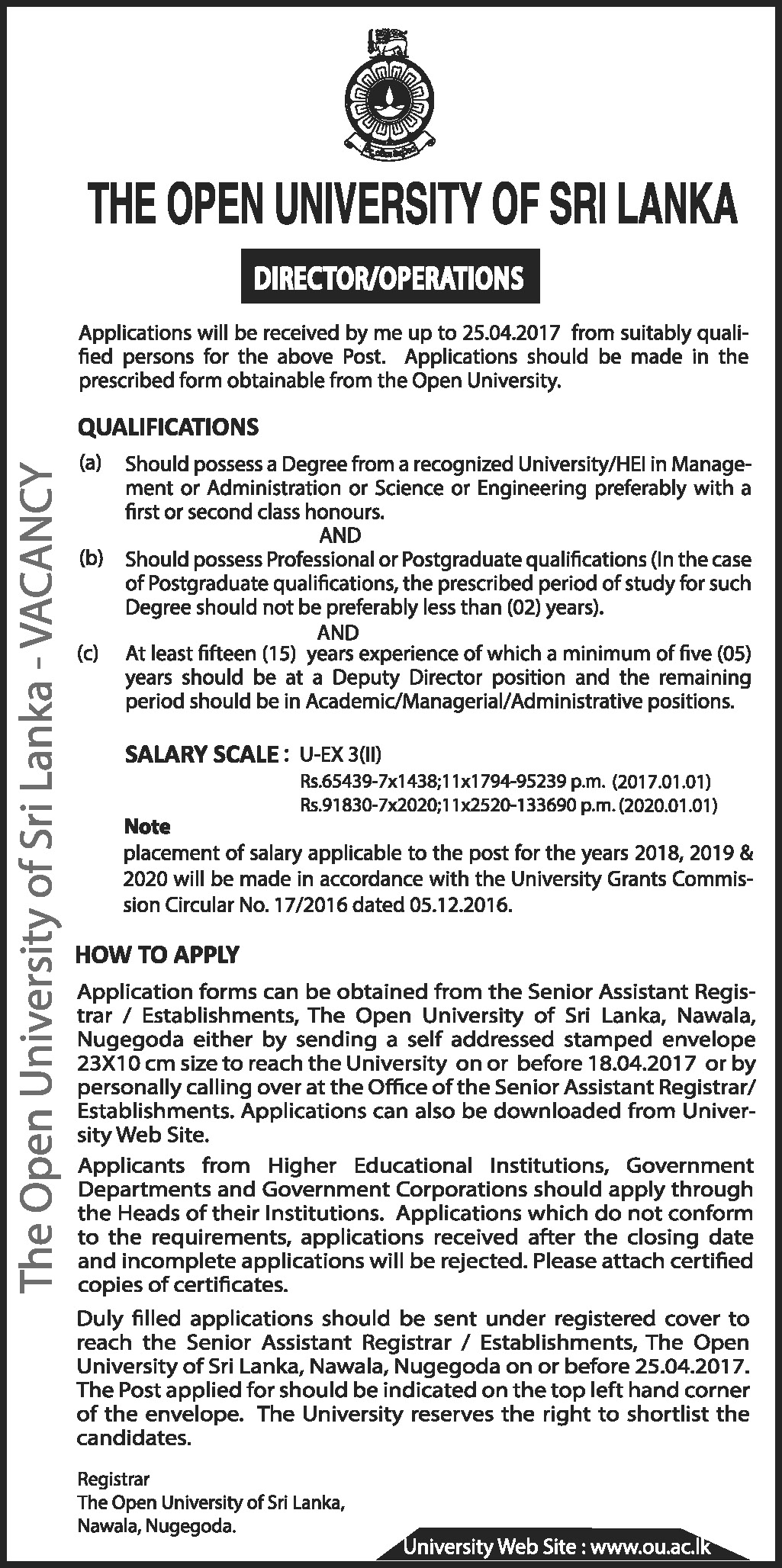 Director (Operations) - Open University of Sri Lanka